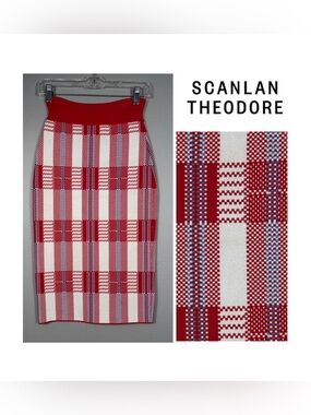 Scanlan Theodore Crepe Knit Plaid Pencil Skirt